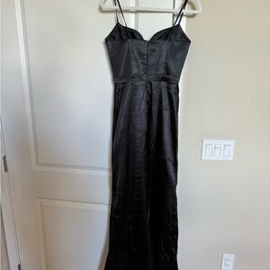 Hebeos Black Formal Dress Floor Length Spaghetti Strap